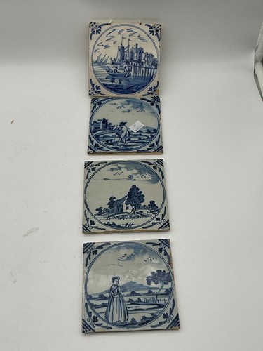 Lot 30 - A set of four blue and white Dutch Delft tiles,...