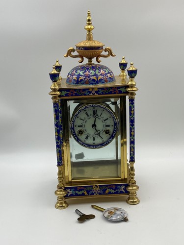 Lot 68 - A Chinese cloisonné and painted panel mantle...