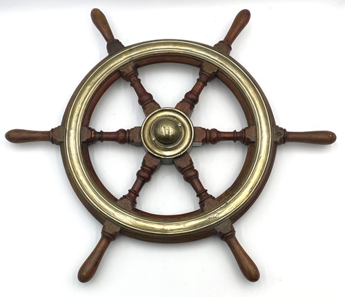 Lot 79 - A brass mounted vintage ship's wheel, 62cm...