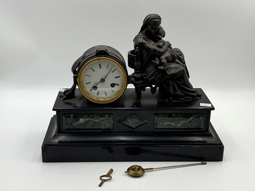 Lot 248 - A French overmantel clock, surmounted with a...