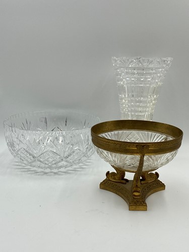 Lot 35 - A French Empire style gilt metal and cut glass pedestal bowl, circa 1900