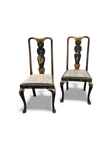 Lot 384 - A pair of Queen Anne style black and gilt...