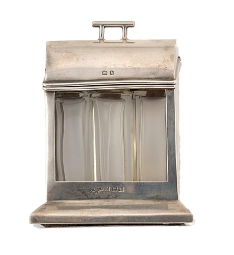 Lot 296 - A novelty hallmarked silver tantalus scent bottle case