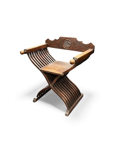Lot 771 - A Renaissance-style walnut Savonarola chair,...