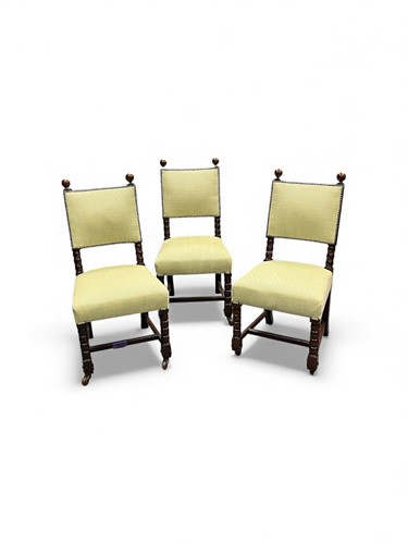 Lot 355 - A set of six high backed oak side chairs with...