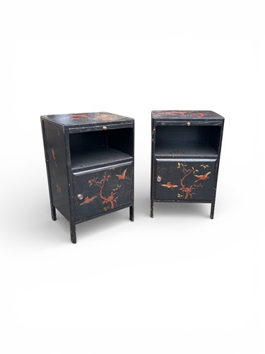 Lot 385 - A pair of painted bedside tables with open...