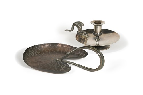 Lot 317 - A WAS Benson leaf design chamberstick (lacking...