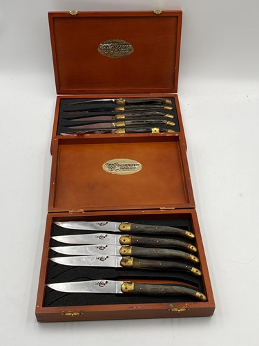 Lot 113 - Two boxes of 5 & 6 Laguiole steak knives with...