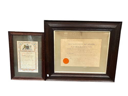 Lot 201 - U S Department of State certificate to John...