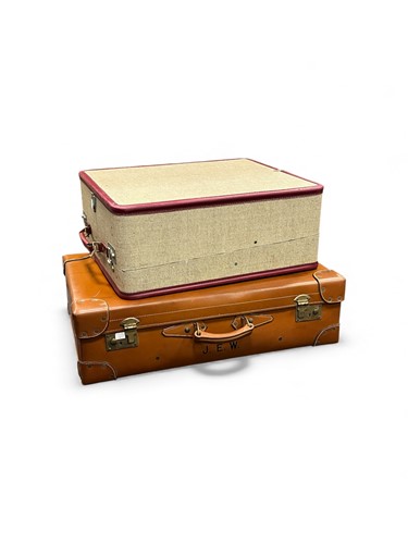 Lot 196 - A leather suitcase, initialled and a...