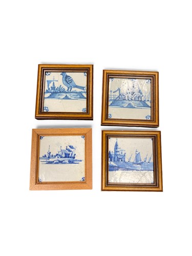 Lot 32 - Four Dutch blue and white earthenware tiles,...