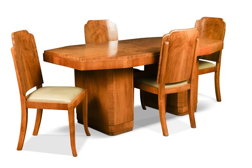 Lot 227 - An Art Deco walnut dining table and four chairs