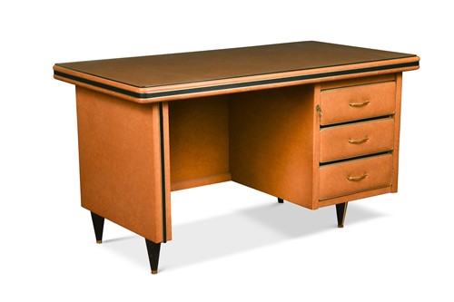 Lot 249 - Mascagni, probably for Harrods, a mid-century black and tan vinyl desk, circa 1960s