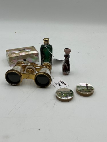 Lot 206 - A mother of pearl opera glasses, a small...