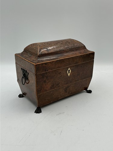 Lot 212 - A Regency burr yewwood tea caddy, with bone...