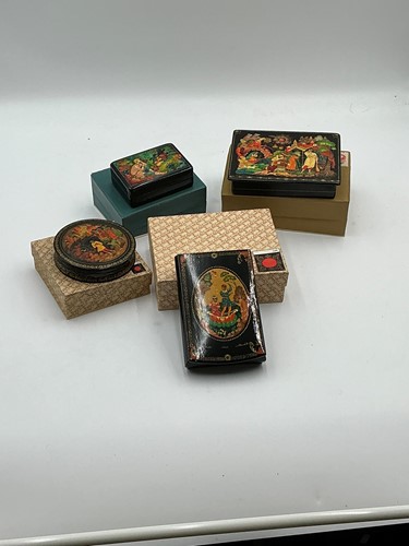 Lot 230 - Four Russian lacquer boxes painted with...