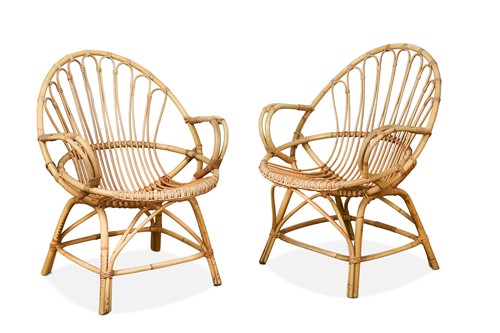 Lot 235 - A pair of mid-century rattan armchairs, possibly Dutch