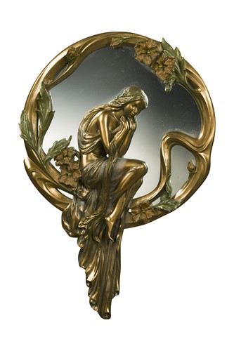Lot 194 - An Art Nouveau style figural wall mirror, modern