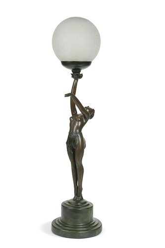 Lot 124 - An Art Deco style bronzed figural table lamp, modern