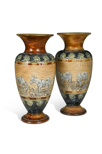 Lot 27 - Hannah Barlow and Florence Roberts for Doulton Lambeth, a pair of baluster vases