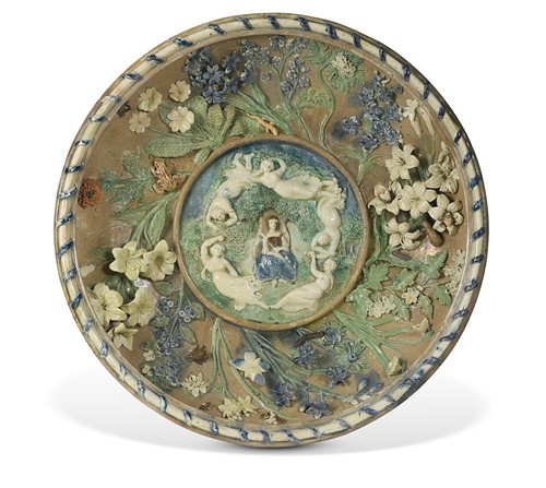 Lot 40 - Edward Bingham at Castle Hedingham, a large pottery charger