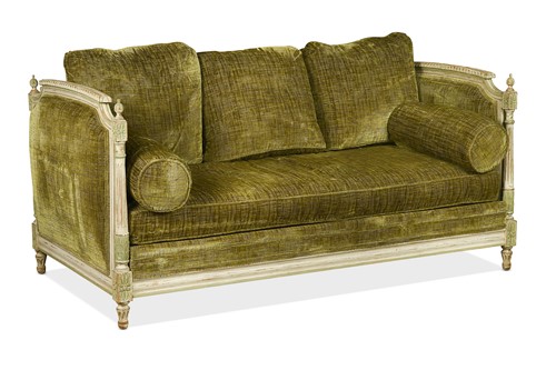 Lot 447 - A French Louis XVI style white painted sofa, modern