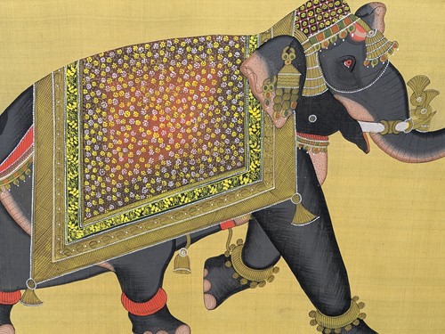 Lot 361 - An Indian painted silk elephant picture 70 x...