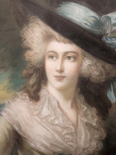 Lot 467 - An oval pastel female portrait in Gainsborough...