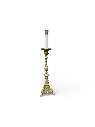 Lot 101 - A brass pricket style lamp 89cm high