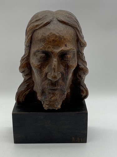Lot 59 - A carved wood head of Christ 37cm high...