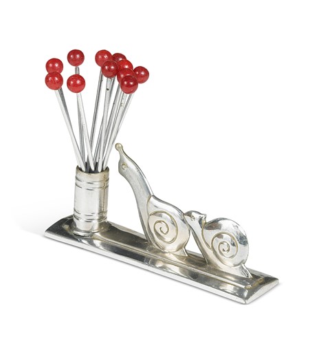 Lot 131 - An Art Deco set of escargot forks or cocktail picks