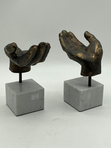 Lot 8 - Two mounted bronzed hands, 22cm and 21cm high,...
