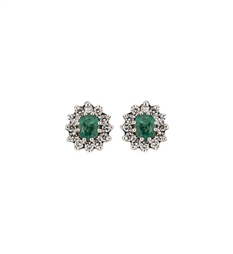Lot 102 - A pair of emerald and diamond cluster ear studs