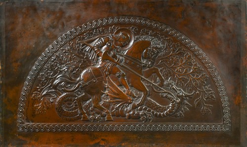 Lot 109 - Manner of Walter Gilbert (1871-1946), a bronze repoussé panel