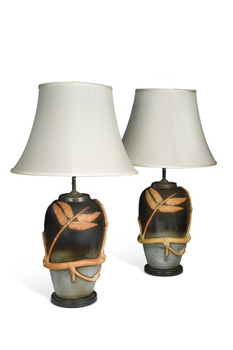 Lot 145 - A pair of studio pottery table lamps in the Oriental taste