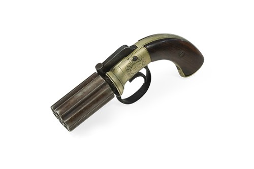 Lot 657 - A percussion cap pepperpot pistol by Collier, Ripon, 19th century