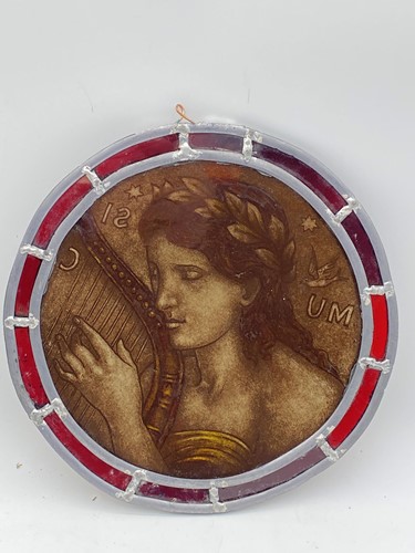 Lot 39 - A pre-raphaelite style stained glass panel...