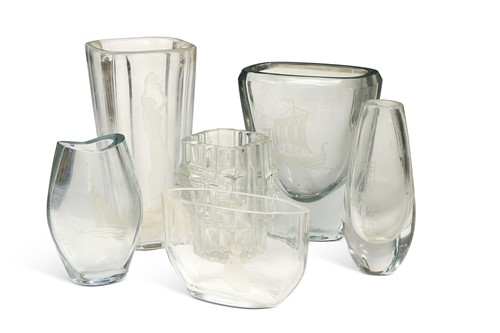 Lot 14 - A collection of Orrefors and other etched glass vessels