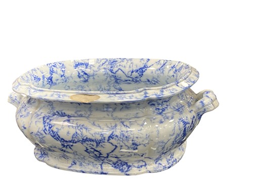 Lot 66 - A large blue and white marbled footbath (or...