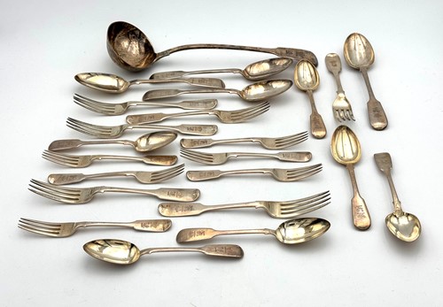 Lot 39 - A 23-piece harlequin set of mainly Victorian silver flatware