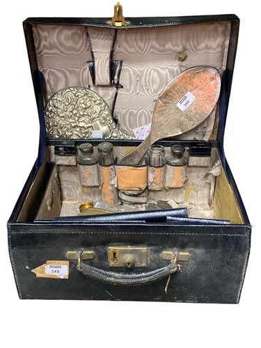 Lot 349 - A deep blue grained leather cased vanity set...