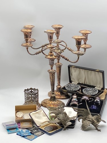 Lot 191 - A pair of silver plated candelabra, and few...