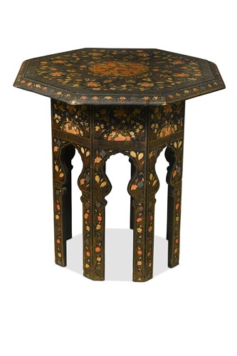 Lot 525 - A Kashmiri octagonal painted and lacquered folding table, circa 1900