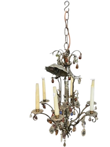 Lot 100 - A Continental brass six branch chandelier or...