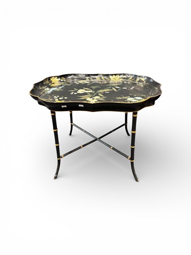 Lot 433 - A Regency style ebonised papier mache tray on...