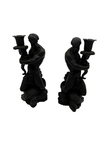 Lot 107 - A pair of Wedgwood black basalt triton...