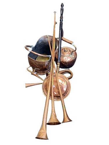 Lot 123 - Three 19th century copper coaching horns, two...