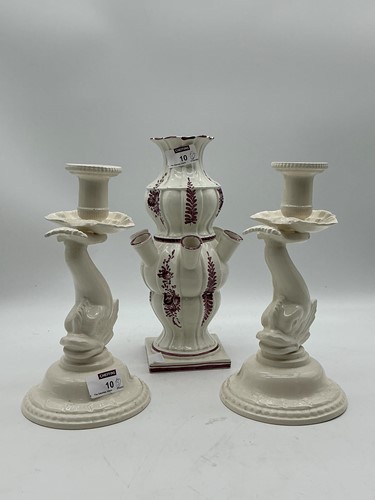 Lot 10 - A two-part creamware tulipiere with floral...