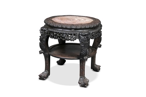 Lot 108 - A matched pair of Chinese carved hardwood jardiniere stand, 19th century