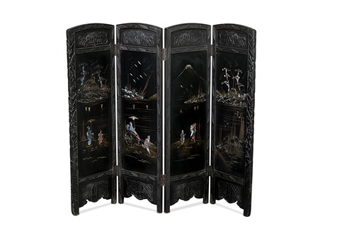 Lot 125 - A Chinese ebonised table screen, early 20th century